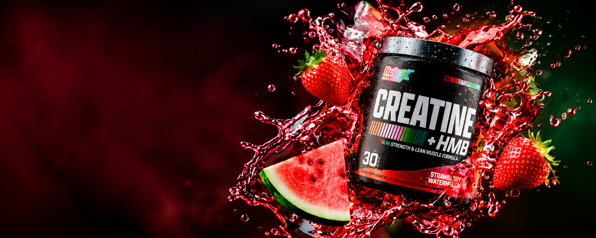 Nutrex Creatine + HMB Fraise Pastèque, éclaboussure de fruits